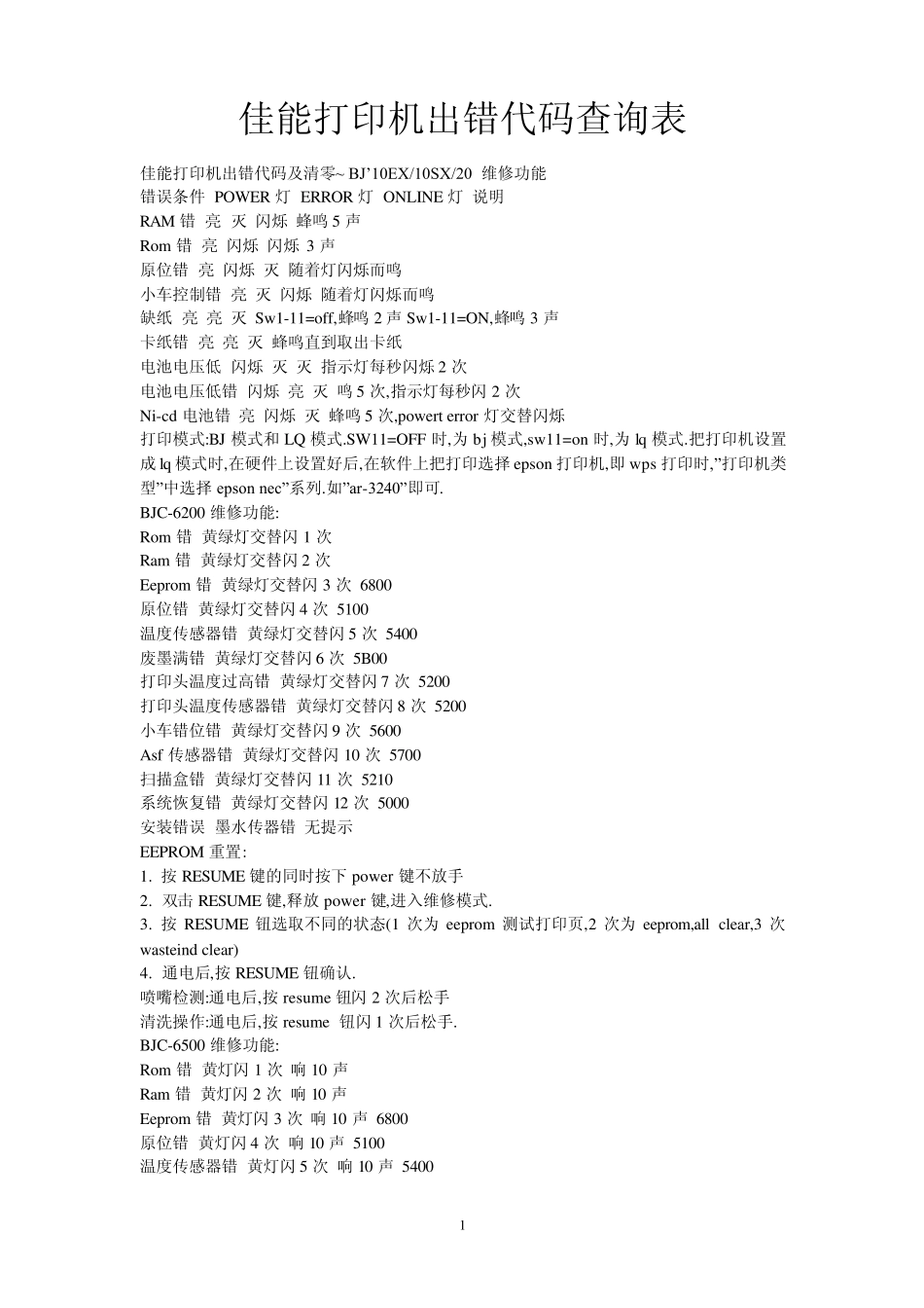 佳能打印机出错代码查询表_第1页