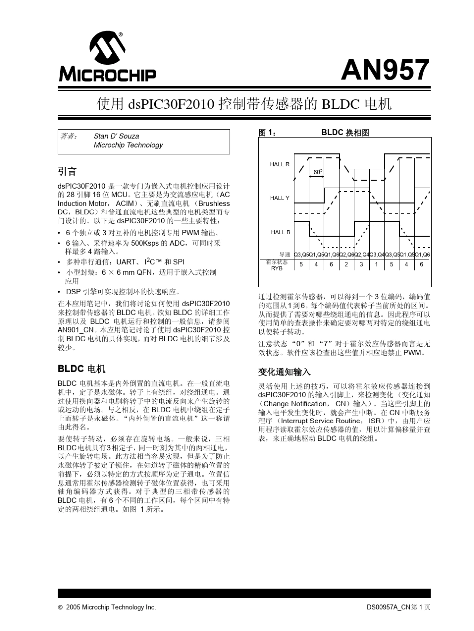 使用dsPIC30F2010控制带传感器的BLDC电机_第1页