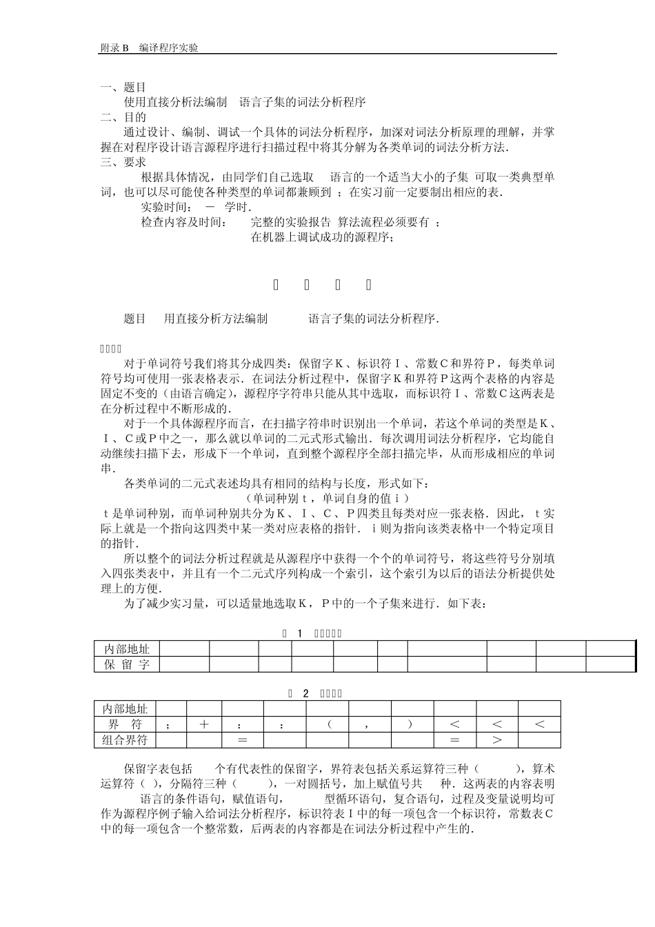 使用直接分析法编制C语言子集的词法分析程序_第1页