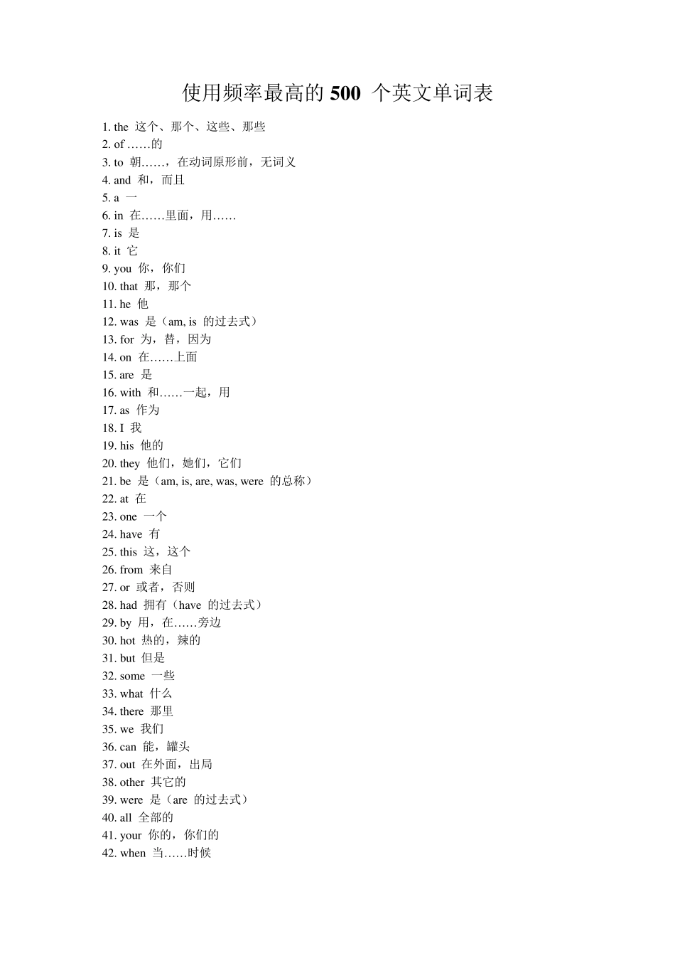 使用频率最高的500个英文单词表_第1页