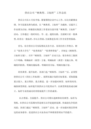 供应公司树典型、立标杆工作开展情况