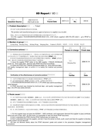 供应商PPAP不符合项8D报告