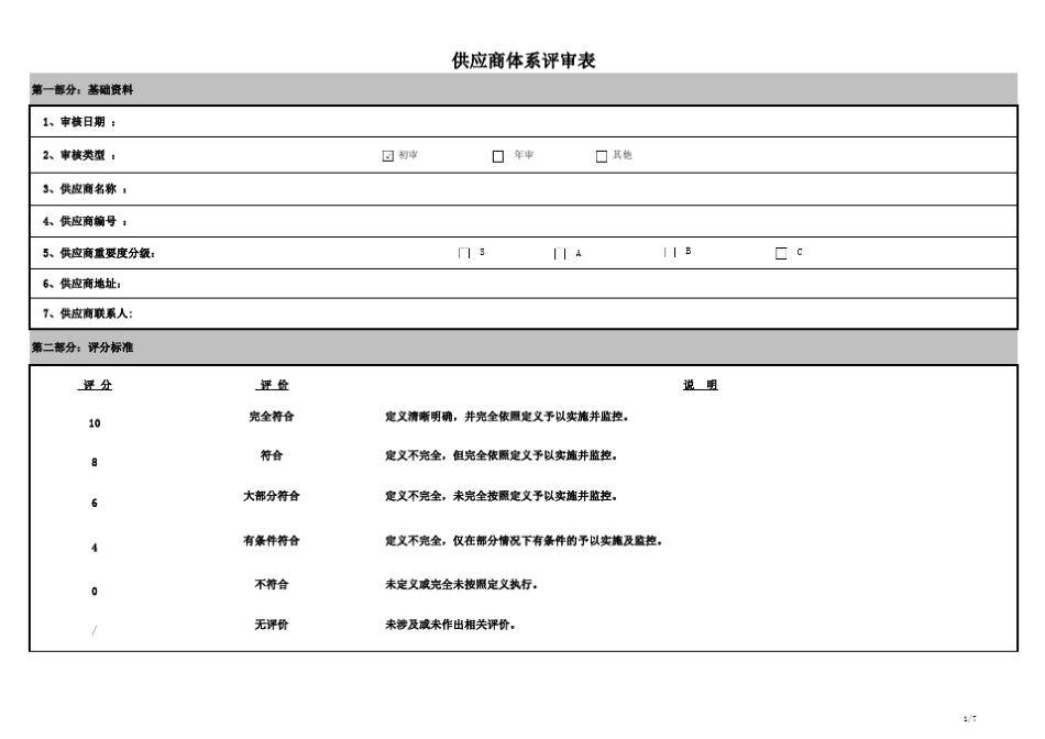供应商体系评审表范例(雷达图)_第1页