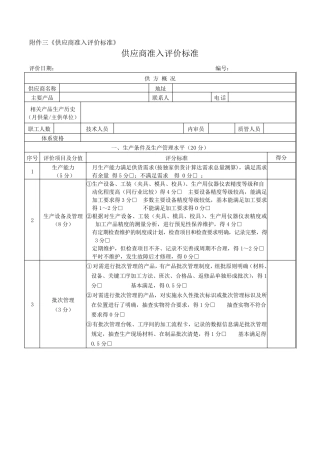 供应商准入评价标准