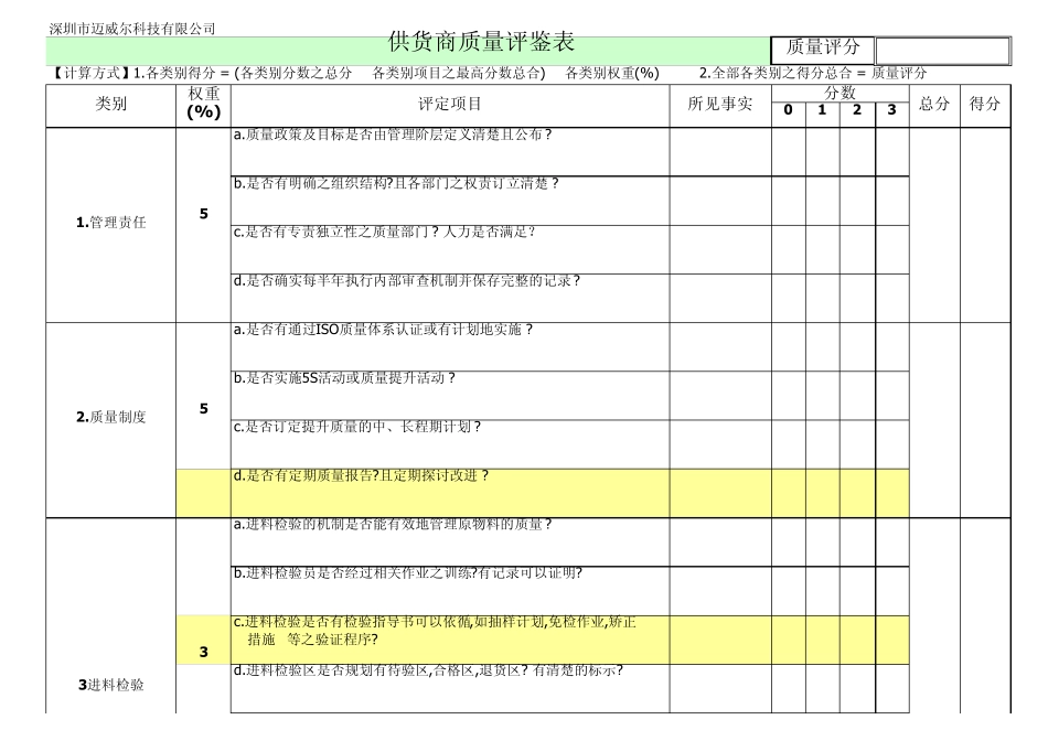供应商品质评鉴表_第1页