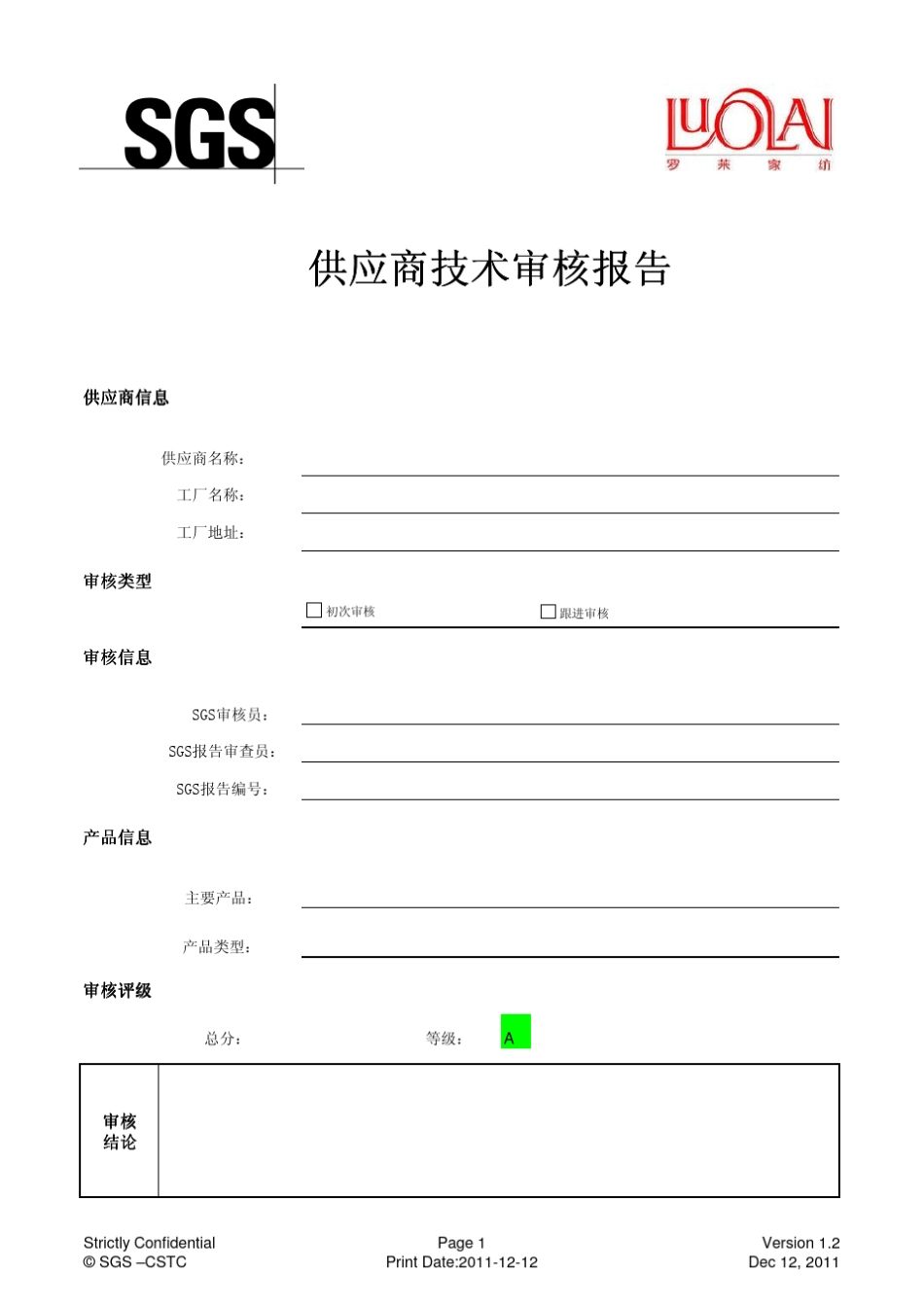 供应商审核报告模板内容_第1页