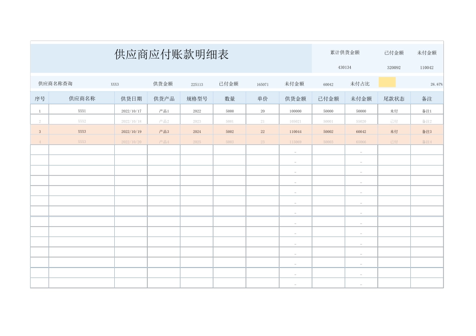供应商应付账款明细表Excel模板_第1页