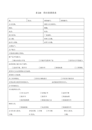 供应商管控《供应商调查表》《供货商调查评估表》《供应商资料卡》《供应商来料质量状况月统计表》