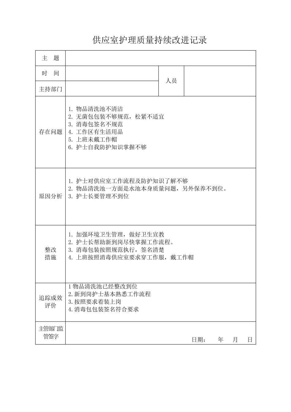 供应室护理质量持续改进记录_第1页