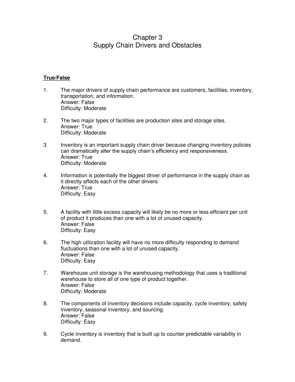 供应链管理_第三版_Unit3_习题与答案_第1页