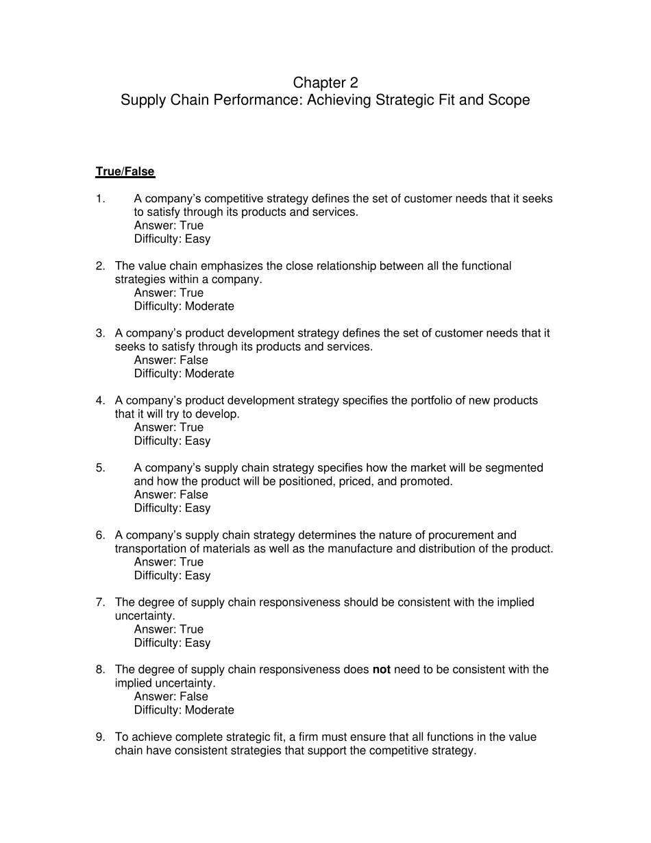 供应链管理第三版Unit2习题与答案_第1页