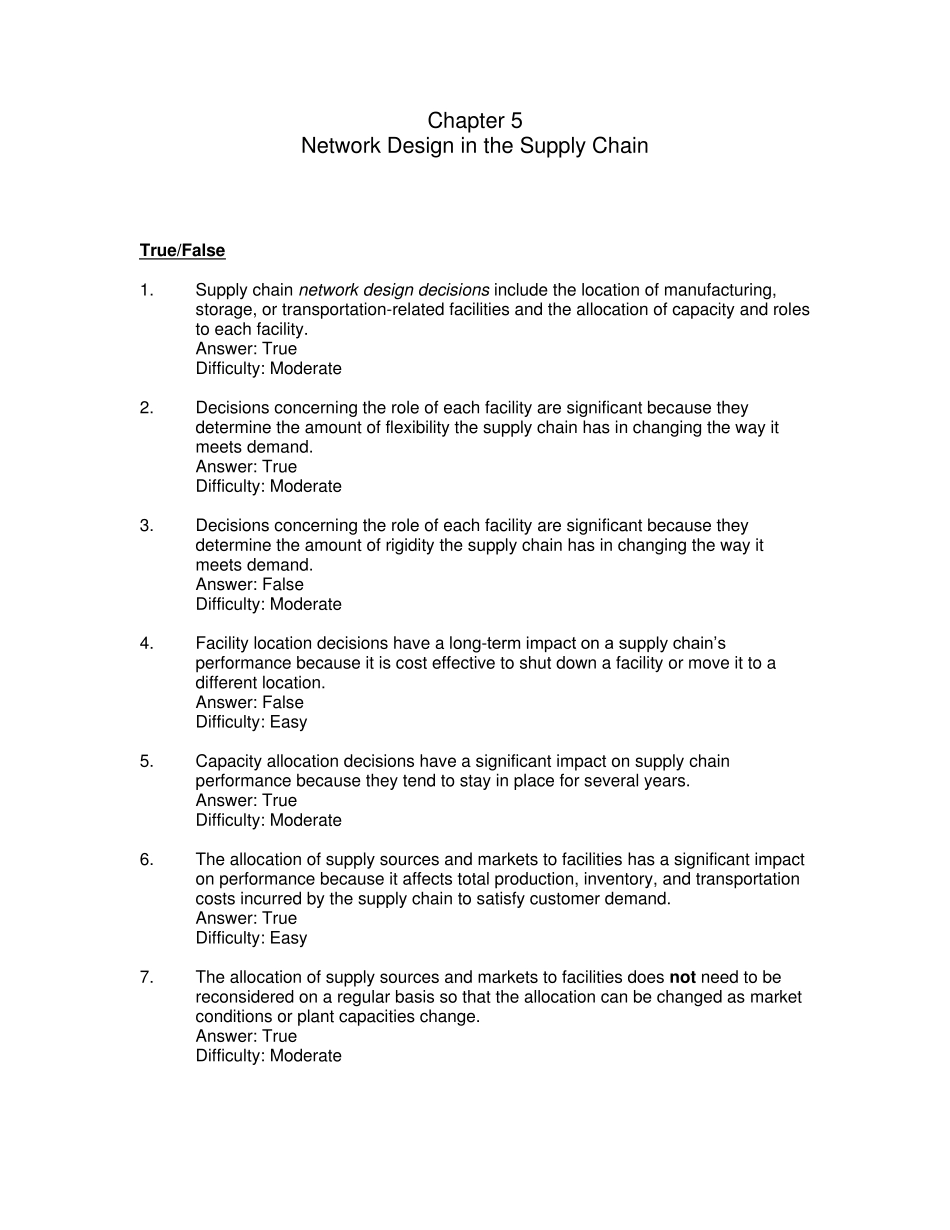 供应链管理第三版Unit5习题与答案_第1页