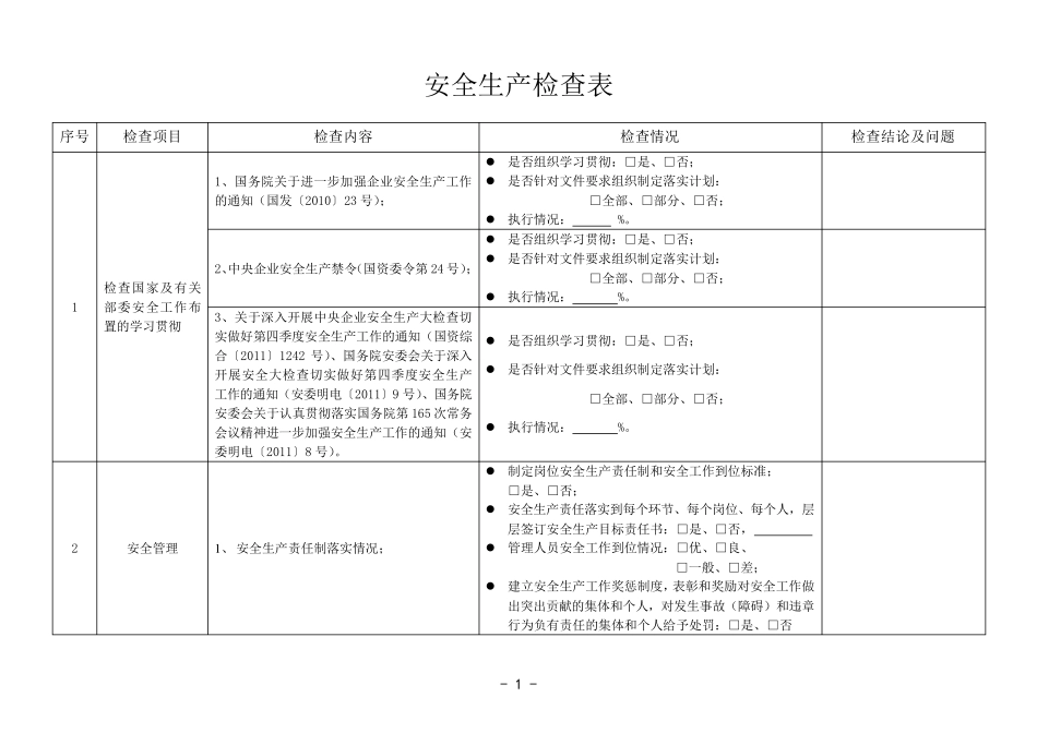 供电局安全生产大检查表调查问卷_第1页