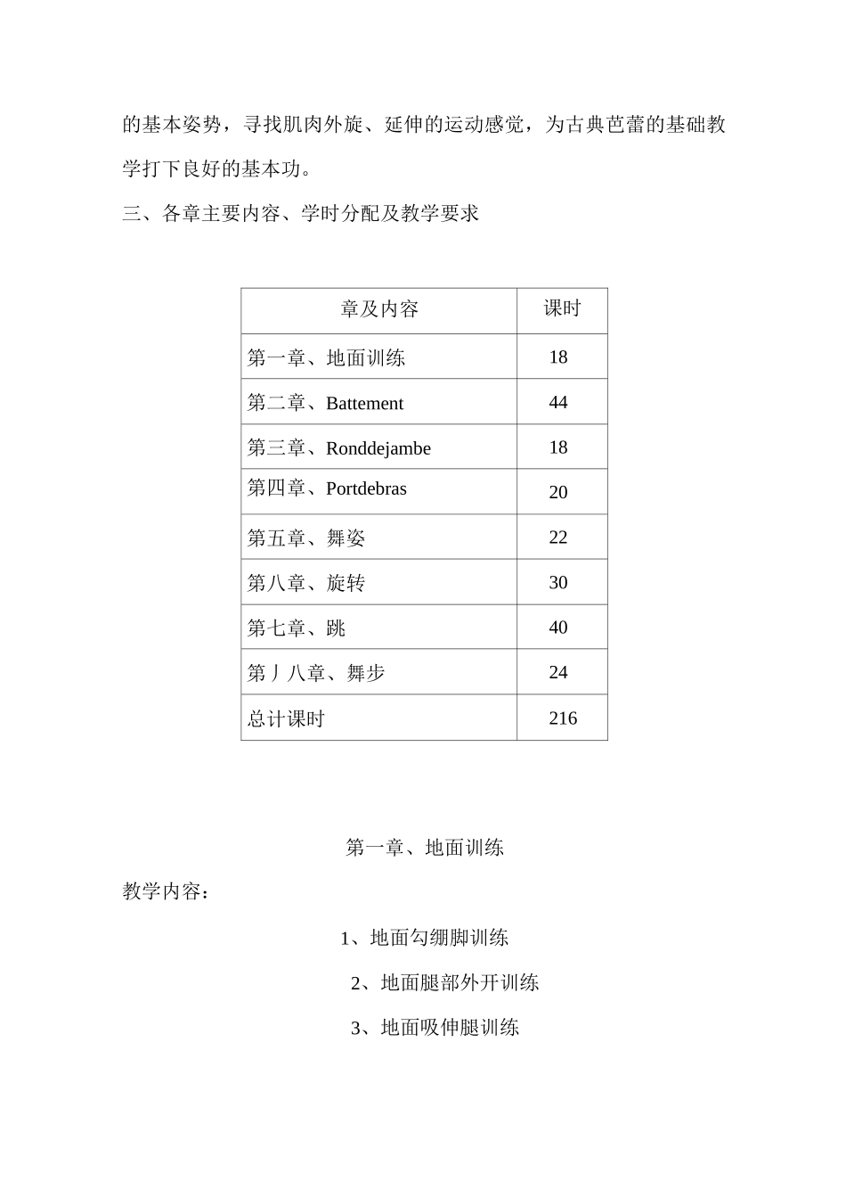 舞蹈系本科生芭蕾舞基训课程教学大纲_第2页