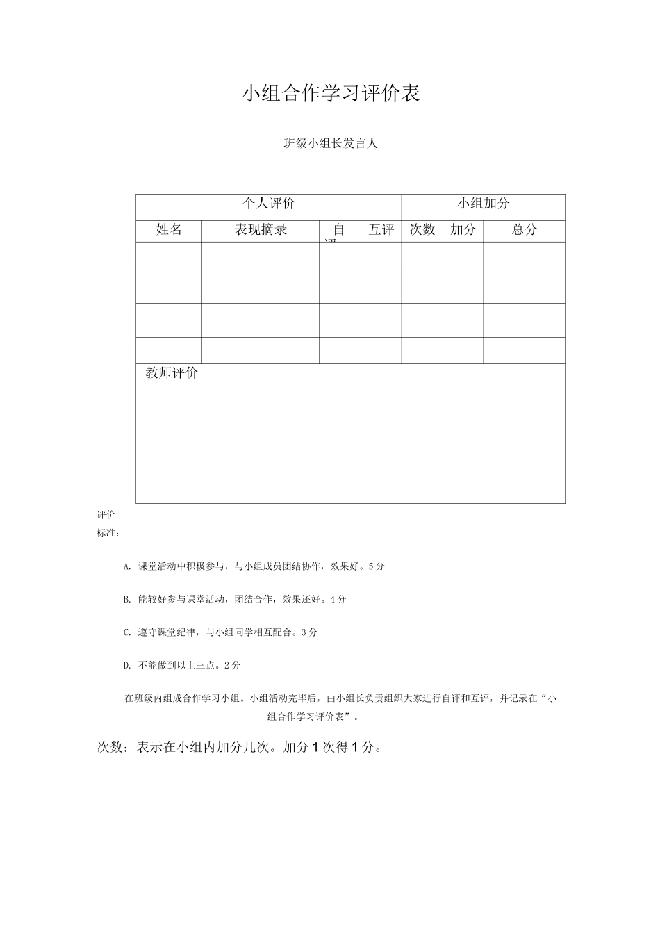 小组合作学习评价与衡量表_第1页