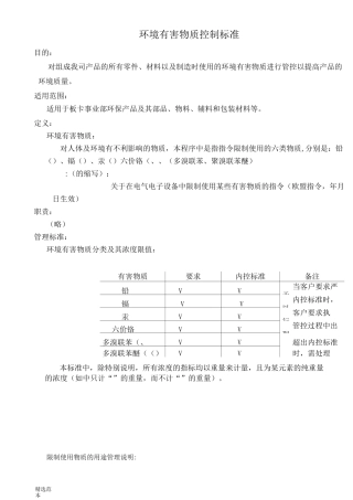 环境有害物质控制标准