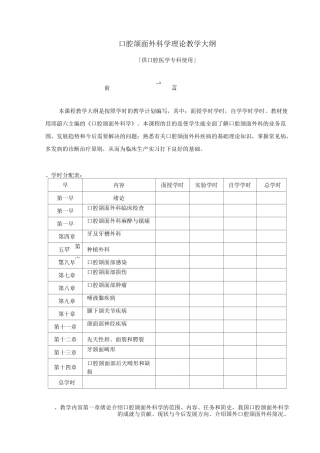口腔颌面外科学 口腔专科 理论教学大纲
