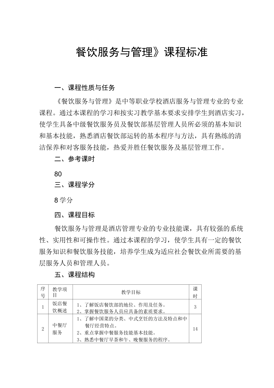 餐饮课程标准_第1页