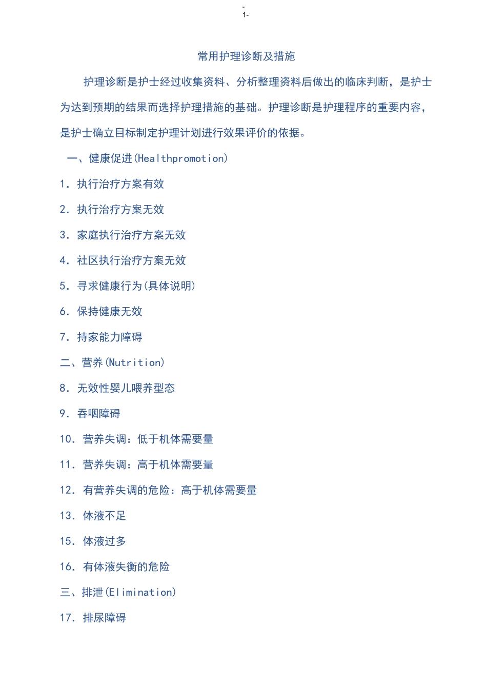 128个护理诊断及措施_第1页