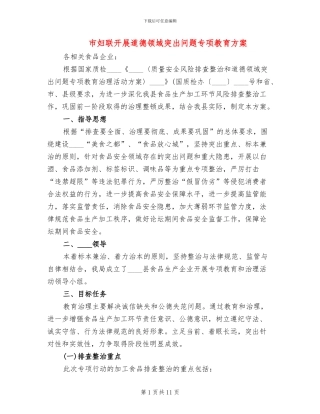 市妇联开展道德领域突出问题专项教育方案