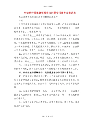 市妇联开展道德领域突出问题专项教育方案范本(2篇)