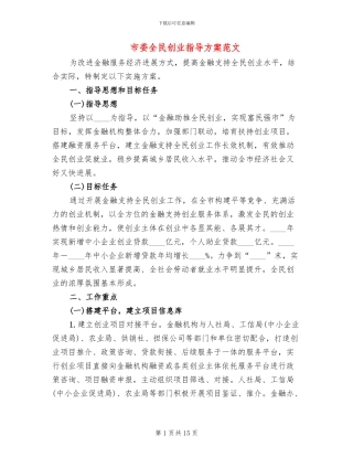 市委全民创业指导方案范文