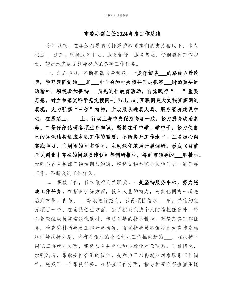 市委办副主任2024年度工作总结_第1页