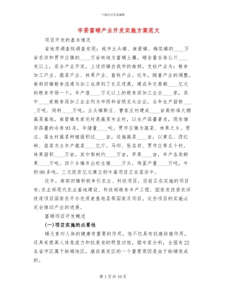 市委富硒产业开发实施方案范文