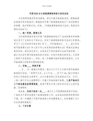 市委2024办公室能源紧缺体验日活动总结
