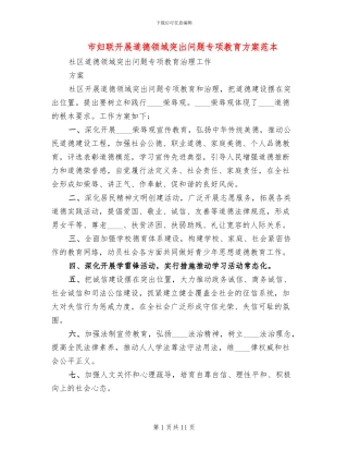 市妇联开展道德领域突出问题专项教育方案范本