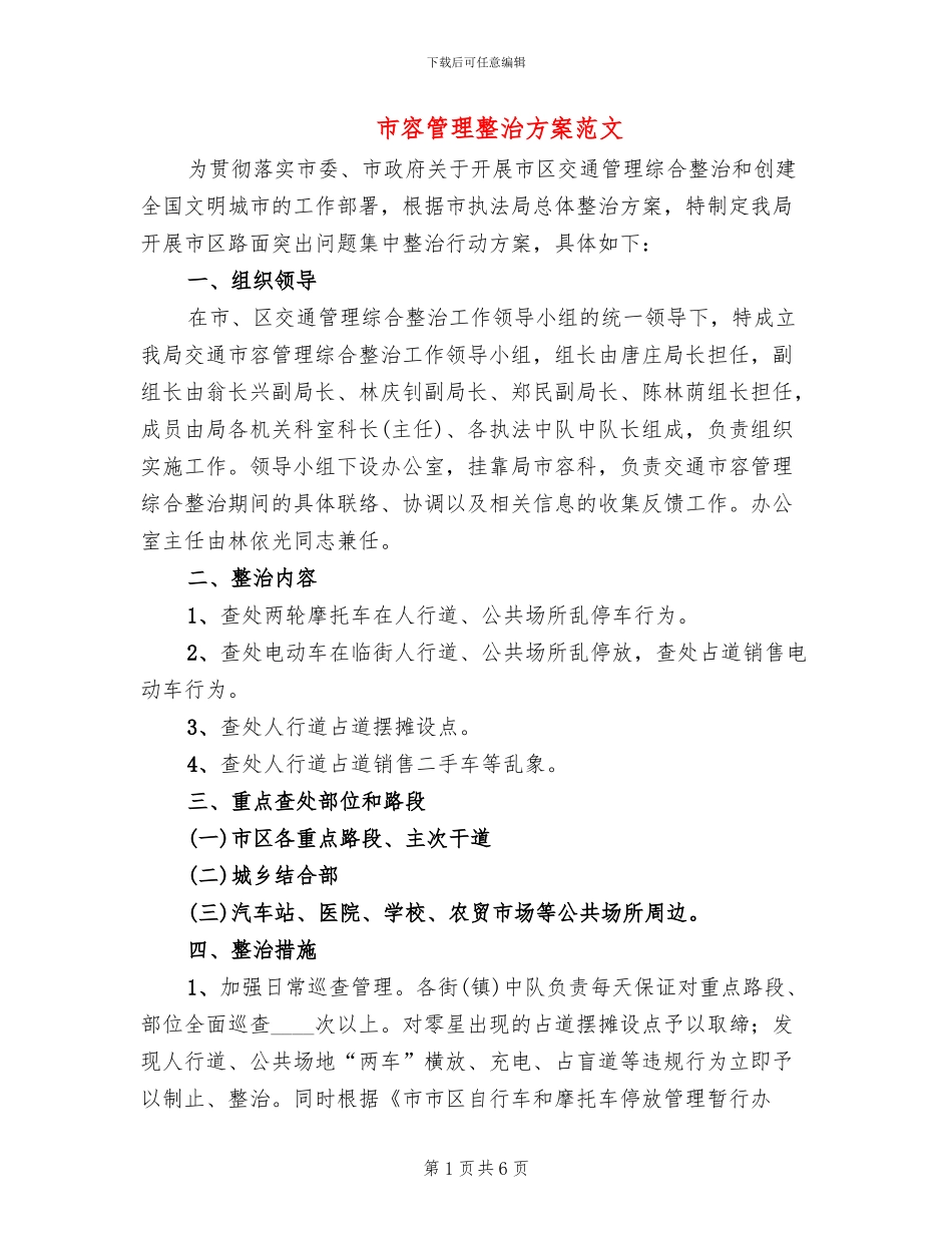 市容管理整治方案范文_第1页