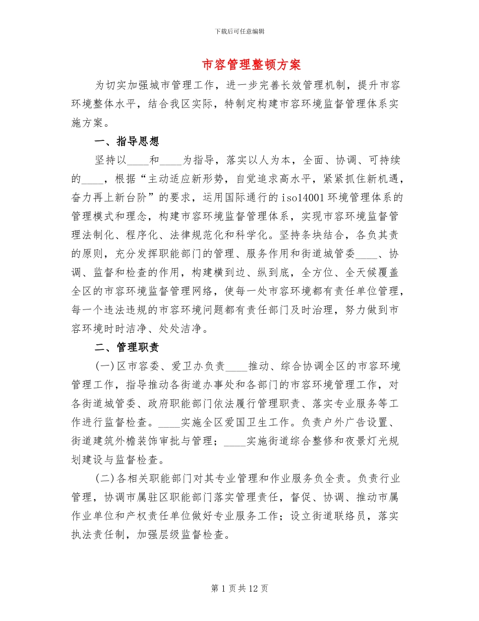 市容管理整顿方案_第1页