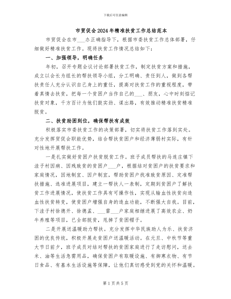 市贸促会2024年精准扶贫工作总结范本_第1页