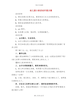幼儿园小班活动开展方案