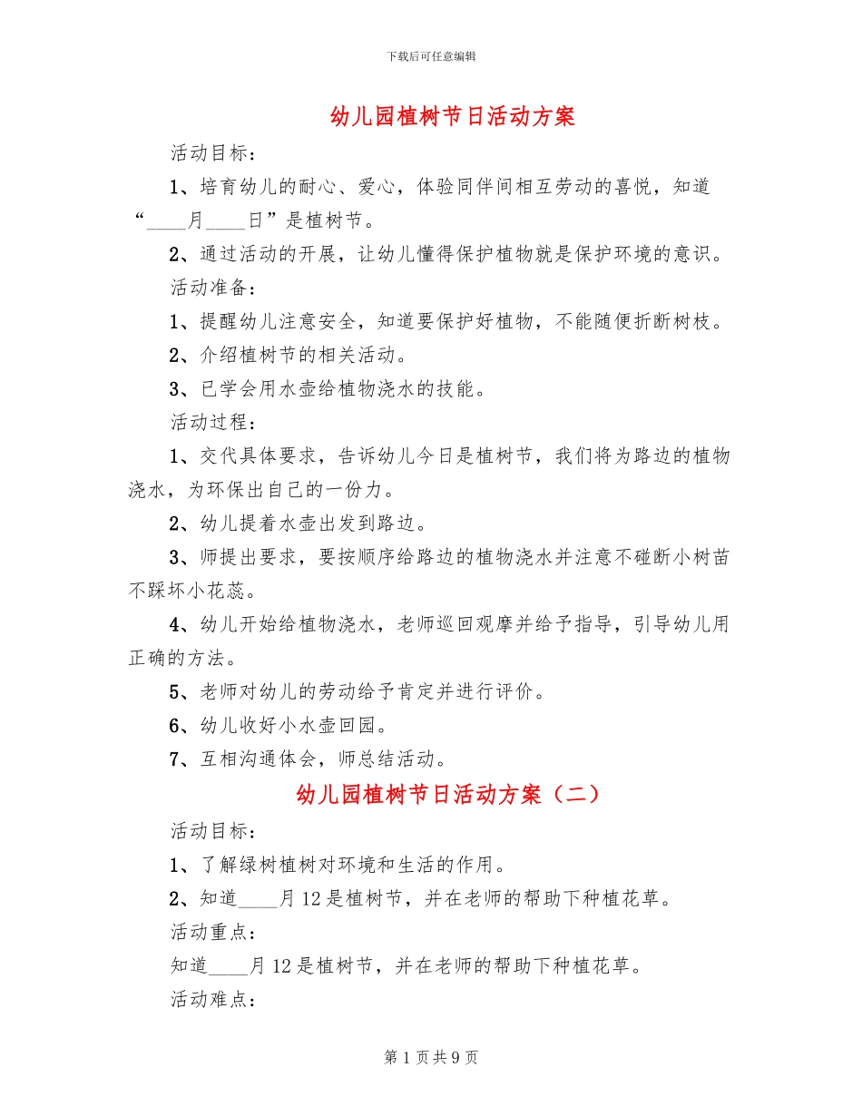 幼儿园植树节日活动方案_第1页