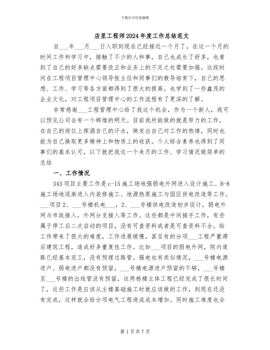 店里工程师2024年度工作总结范文_第1页