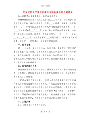 开展农民工工资支付情况专项检查活动方案范文