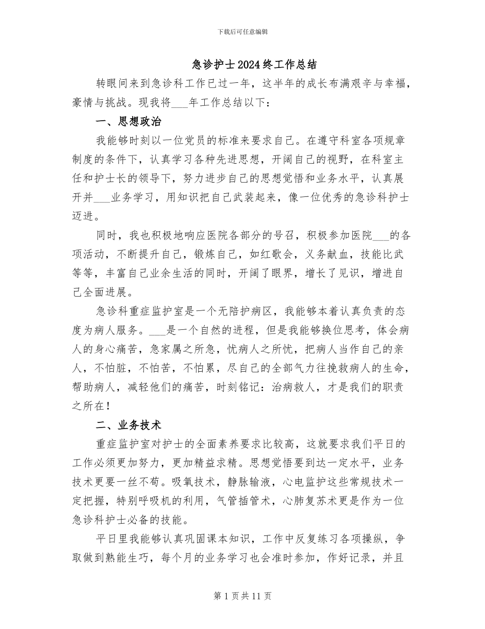 急诊护士2024终工作总结_第1页