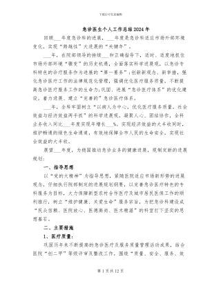 急诊医生个人工作总结2024年