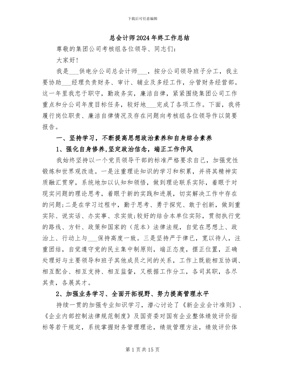 总会计师2024年终工作总结_第1页