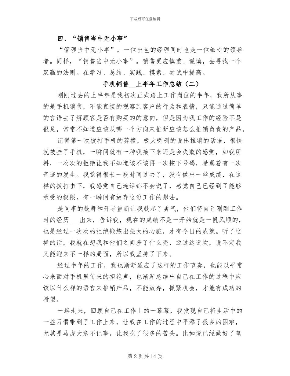手机销售2024年上半年工作总结_第2页