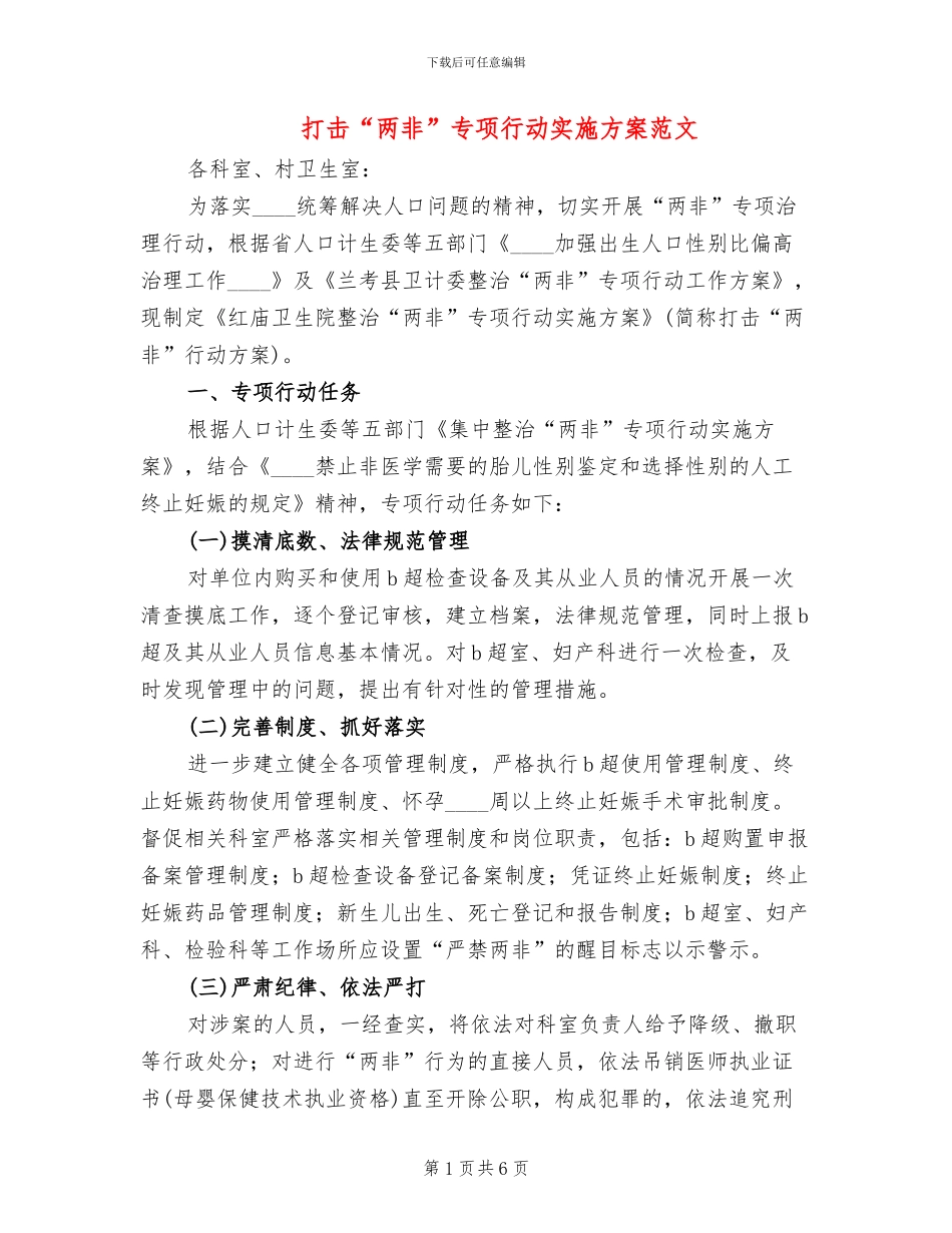 打击“两非”专项行动实施方案范文_第1页