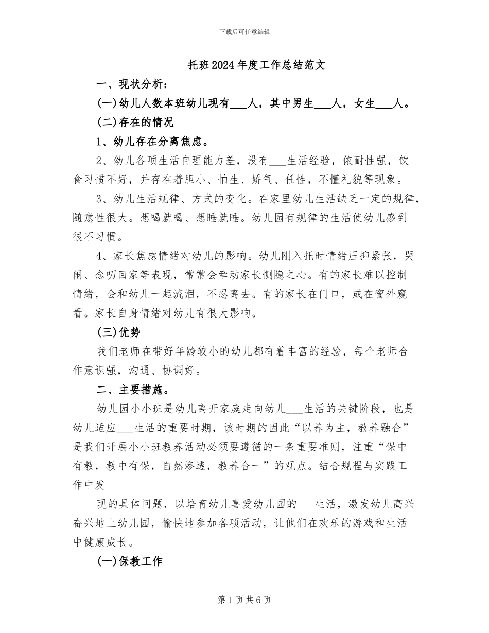 托班2024年度工作总结范文_第1页