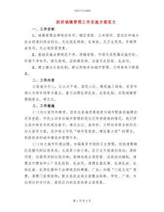 抓好城镇管理工作实施方案范文
