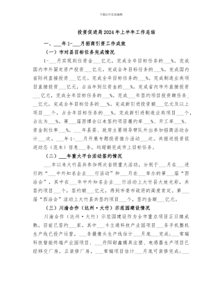 投资促进局2024年上半年工作总结