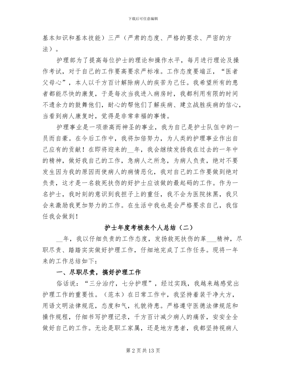 护士年度考核表个人总结2024年_第2页