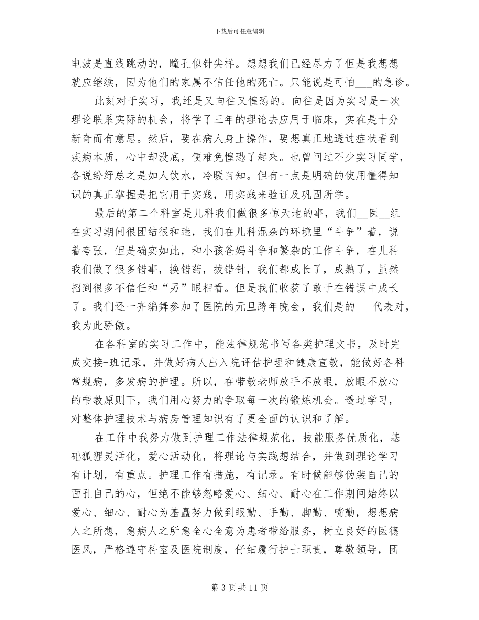 护士实习期工作总结2024年_第3页