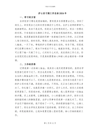 护士实习期工作总结2024年