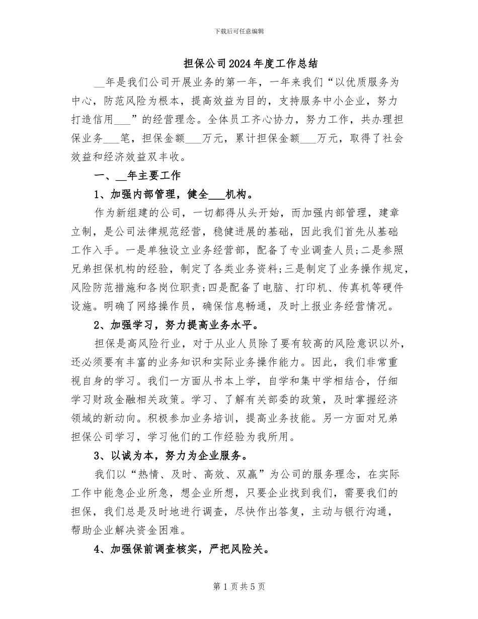 担保公司2024年度工作总结_第1页