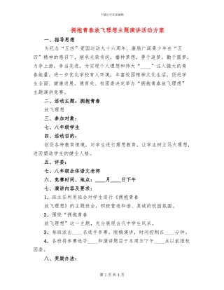 拥抱青春放飞理想主题演讲活动方案